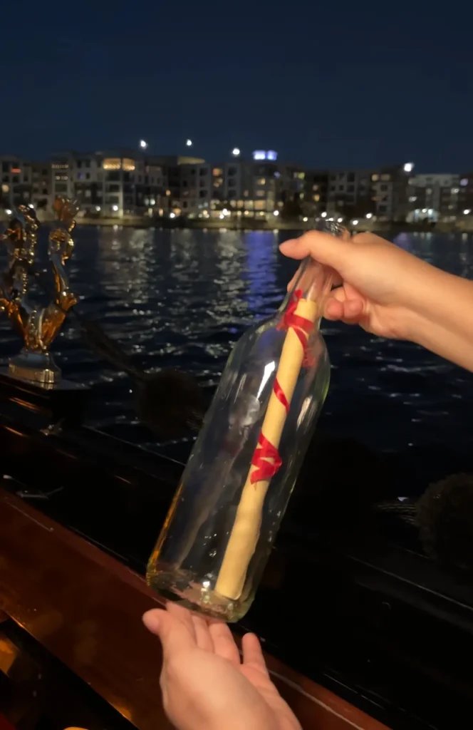 Gondola Adventures message in a bottle at night